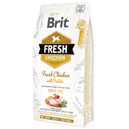 Brit Fresh Adult Dog (дорослі собаки всех порід), Chicken / Potato (курка / картофель) Brit Fresh Adult Dog (дорослі собаки всех порід), Chicken / Potato (курка / картофель)