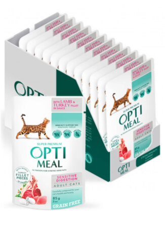 OptiMeal Sensitive digestion вологий корм для котів (ягня, індичка)
