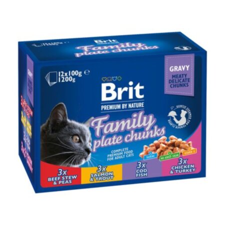 Brit Premium для котів Семейная тарелка -Паучи, 4 вкуса, 12 шт. Brit Premium для котів Семейная тарелка -Паучи, 4 вкуса, 12 шт.