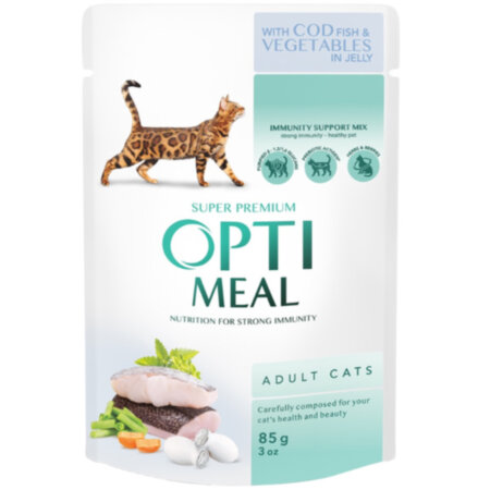 Optimeal для котів -Пауч, Тріска з овочами / желе